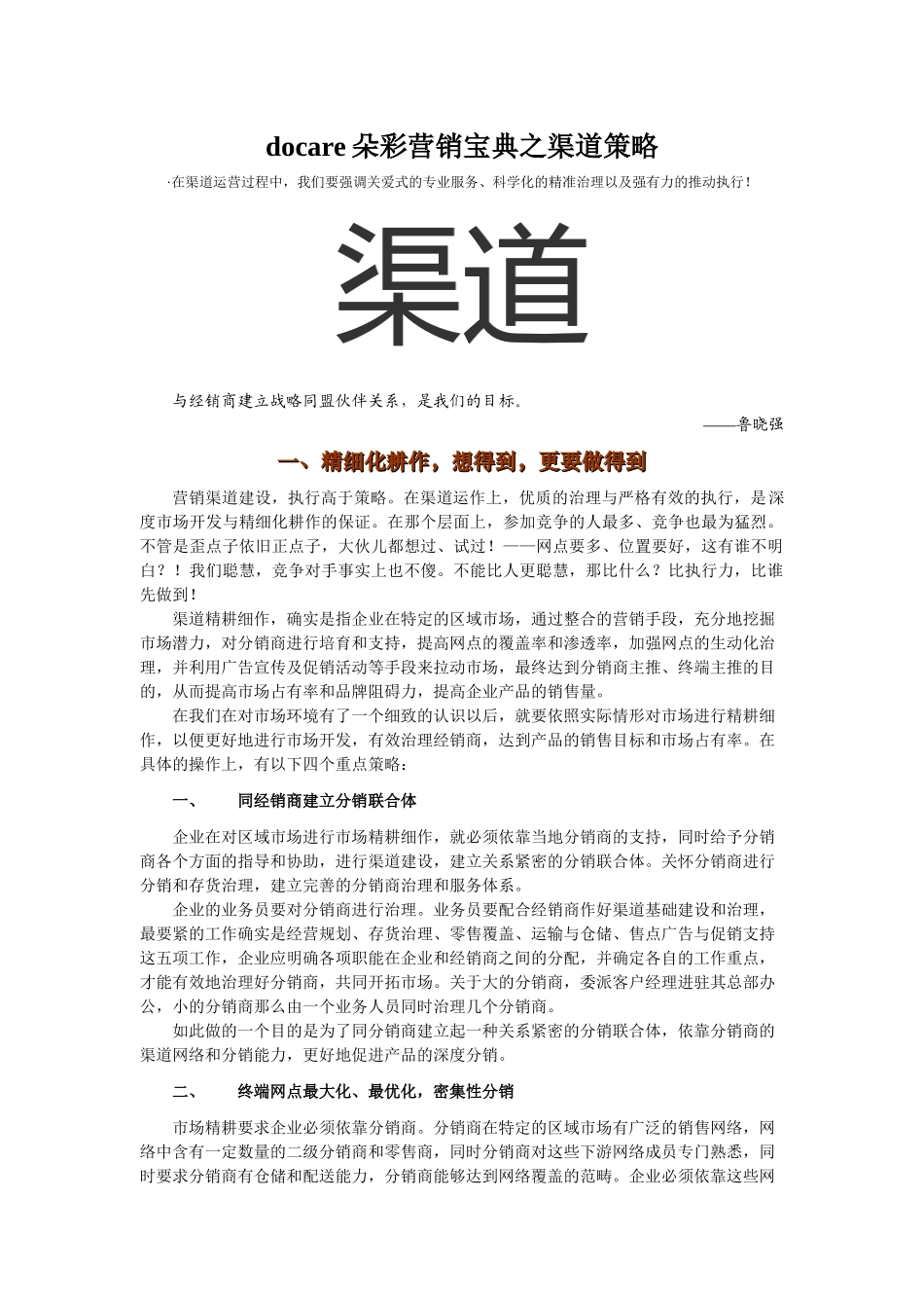 docare朵彩营销宝典之渠道策略_第1页
