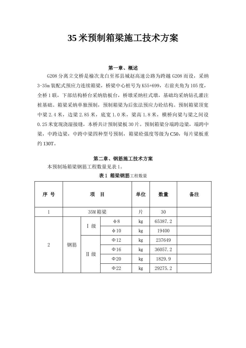 G208分离立交桥跨线桥35米预制箱梁施工技术方案_第1页