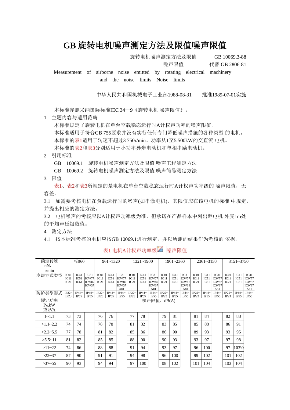 GB旋转电机噪声测定方法及限值噪声限值_第1页