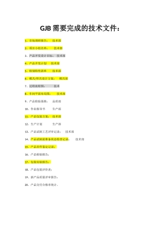 GJB需要完成的技术文件