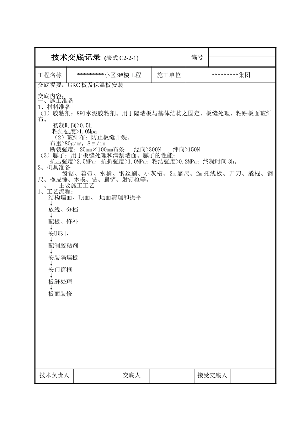 grc板及保温板安装技术交底_第1页