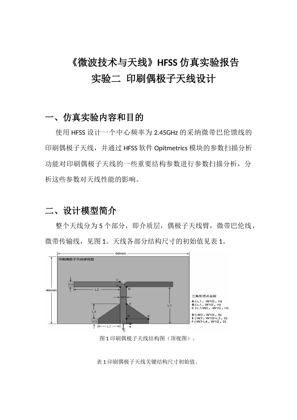 HFSS验证性仿真实验报告样例_第1页