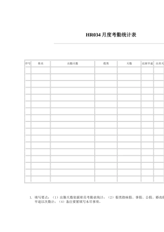 HR034月度考勤统计表