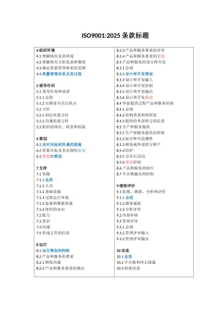 ISO9001-2025条款标题及总策划流程