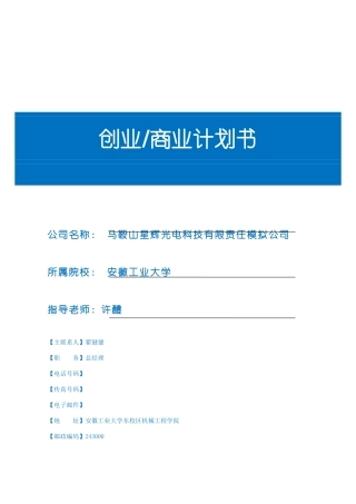 LED家用照明灯创业商业计划书模板完整版