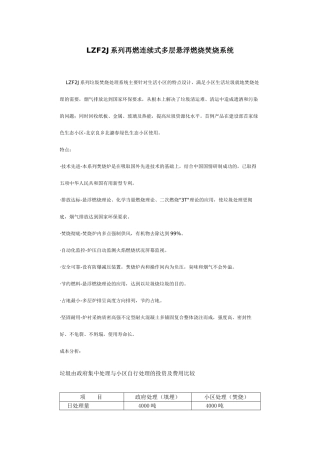 lzf2j系列再燃连续式多层悬浮燃烧焚烧系统