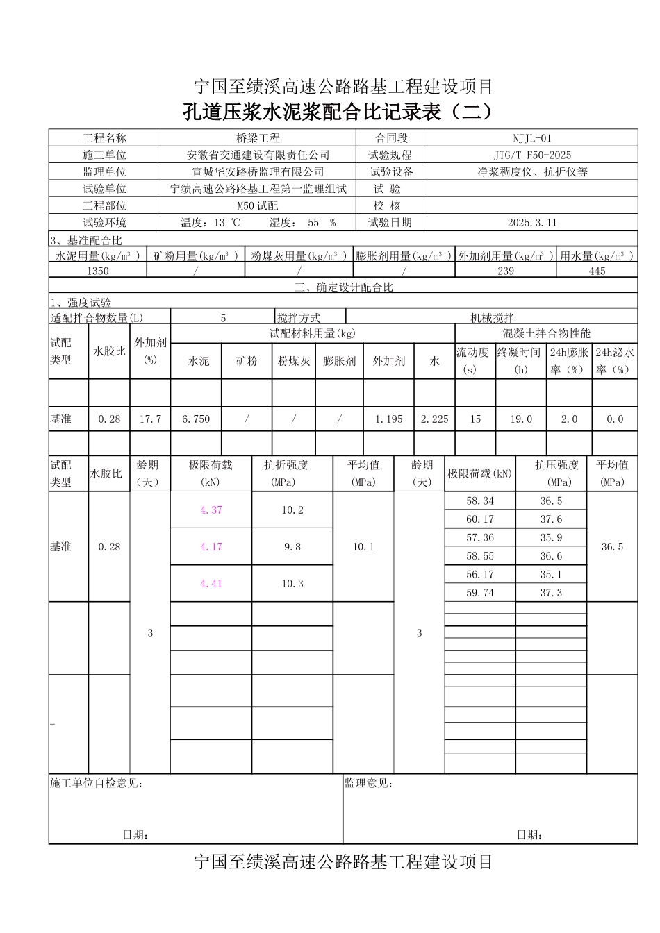 M50孔道压浆水泥浆配合比设计记录表_第2页