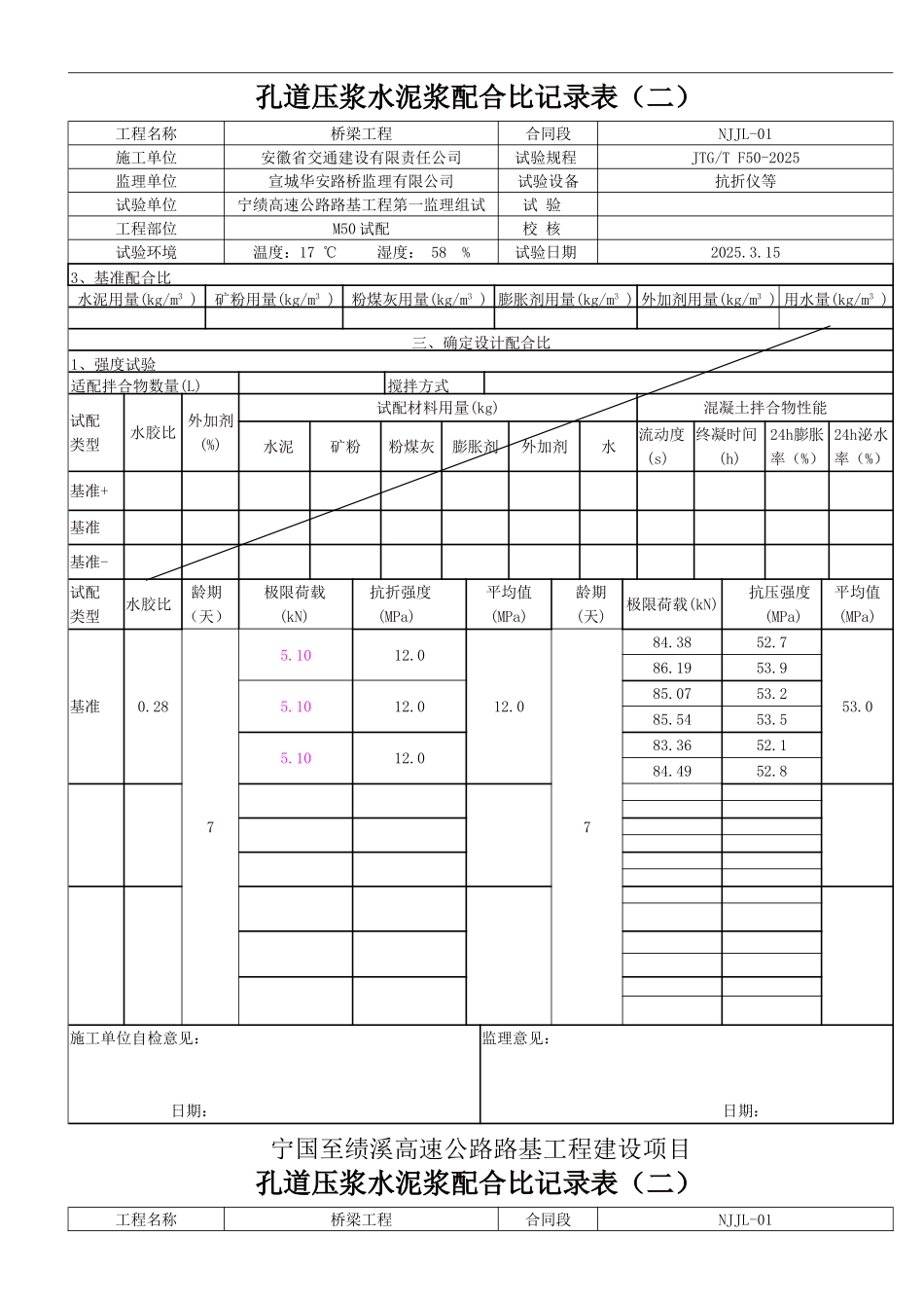M50孔道压浆水泥浆配合比设计记录表_第3页