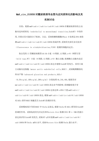 Mm9-circ-010056对糖尿病诱导血管内皮间质转化的影响及其机制研究