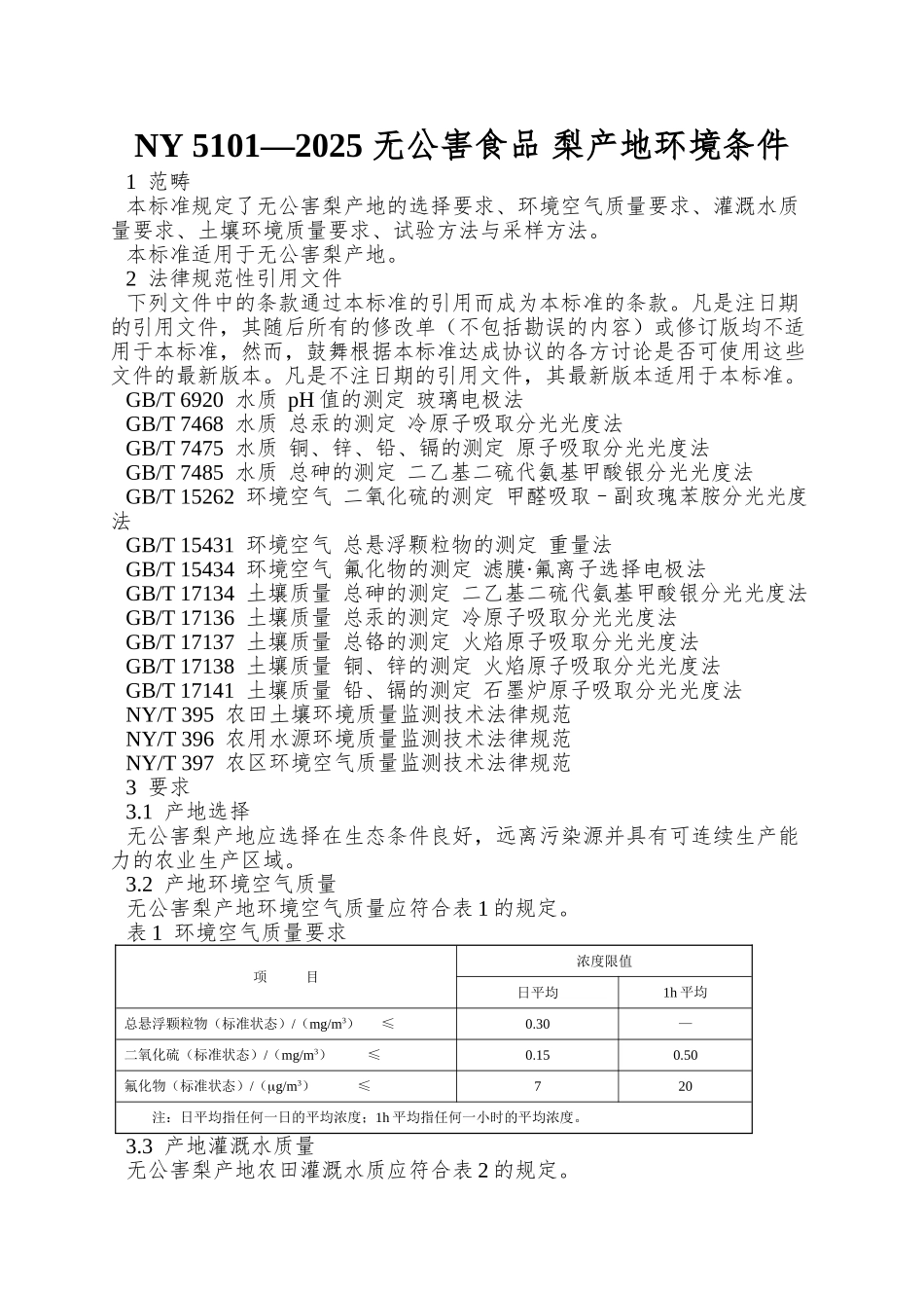 NY-5101—2025-无公害食品-梨产地环境条件_第1页