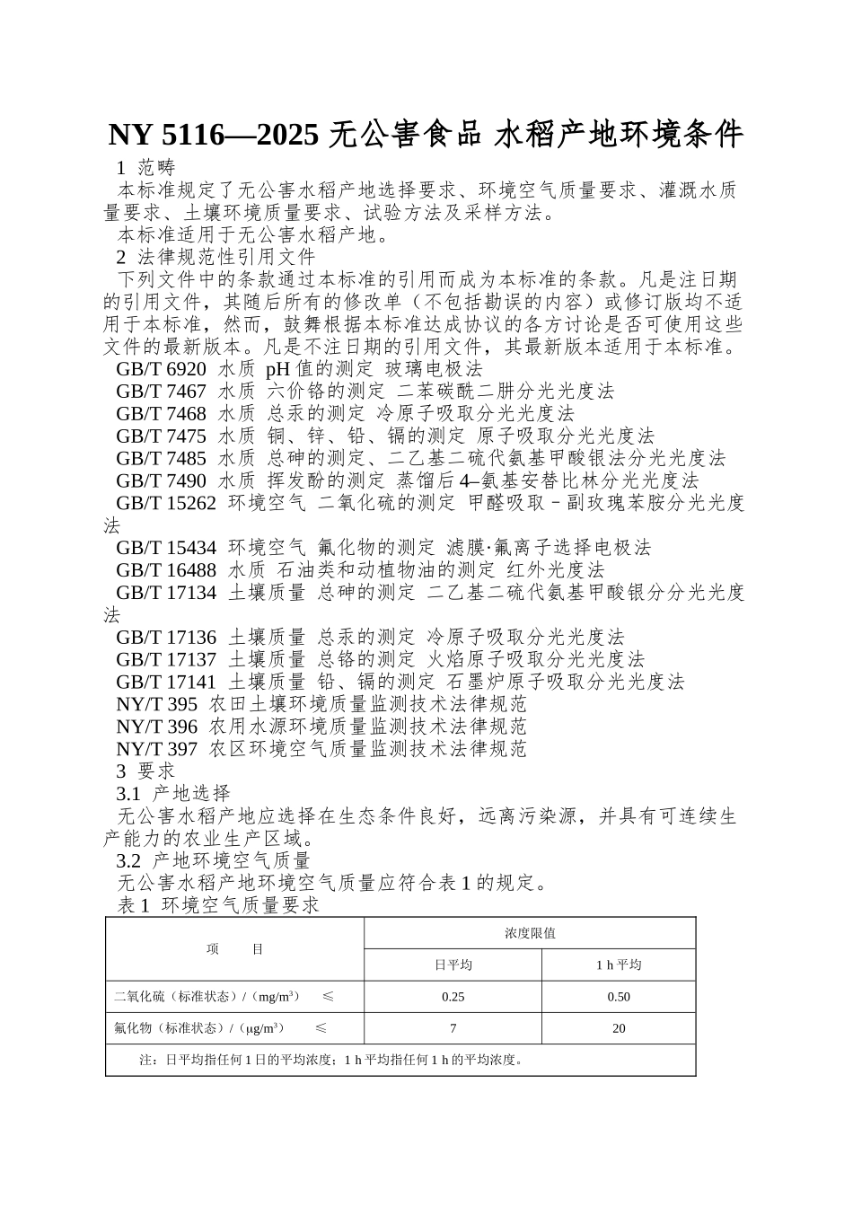 NY-5116—2025-无公害食品-水稻产地环境条件_第1页