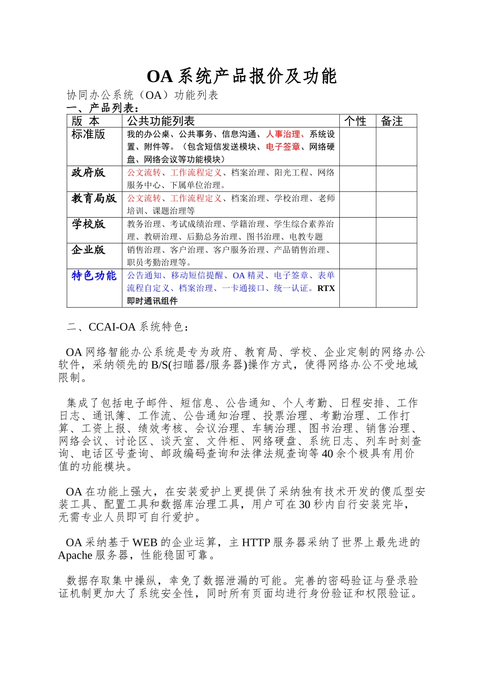 OA系统产品报价及功能_第1页