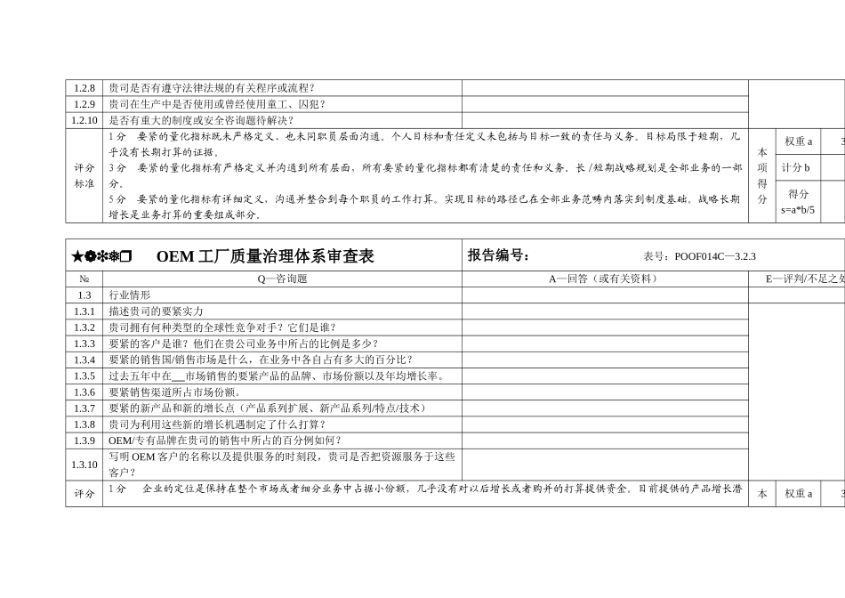 oem工厂质量管理体系审查表_第2页