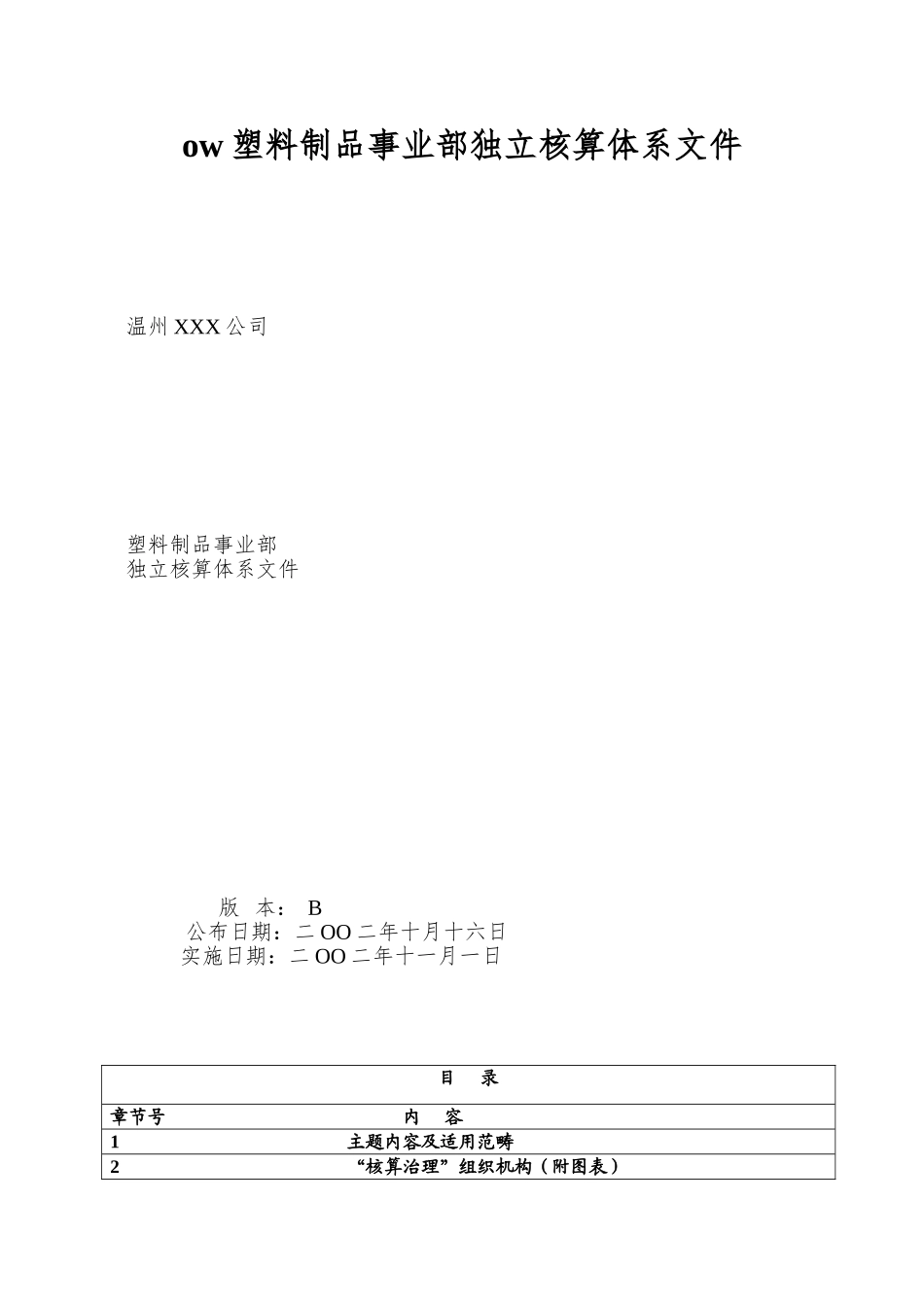 ow塑料制品事业部独立核算体系文件_第1页