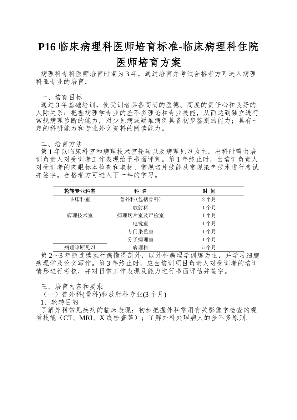 P16临床病理科医师培养标准-临床病理科住院医师培养方案_第1页