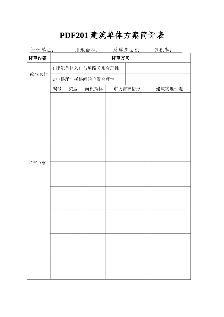 PDF201建筑单体方案简评表_第1页