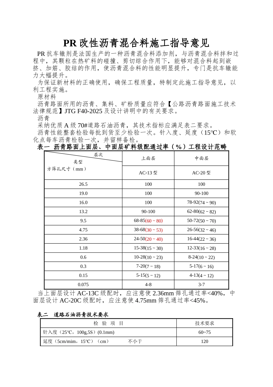 PR改性沥青混合料施工指导意见_第1页