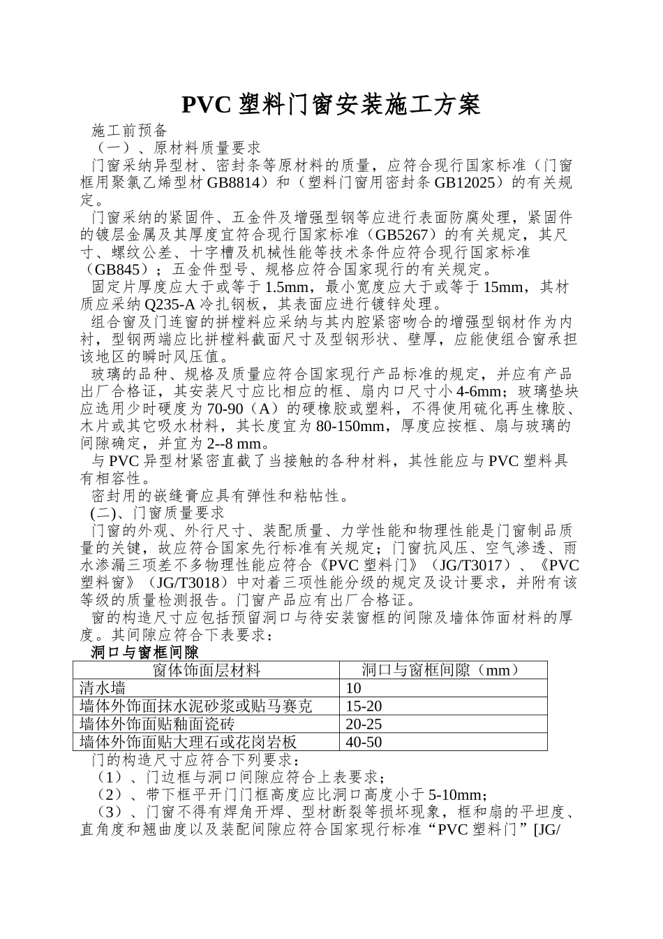 PVC塑料门窗安装施工方案_第1页