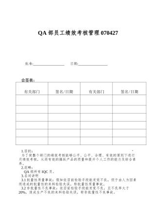 QA部员工绩效考核管理070427