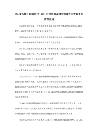 RNA聚合酶Ⅰ抑制剂CX-5461对银屑病及相关病理性血管新生的药理作用