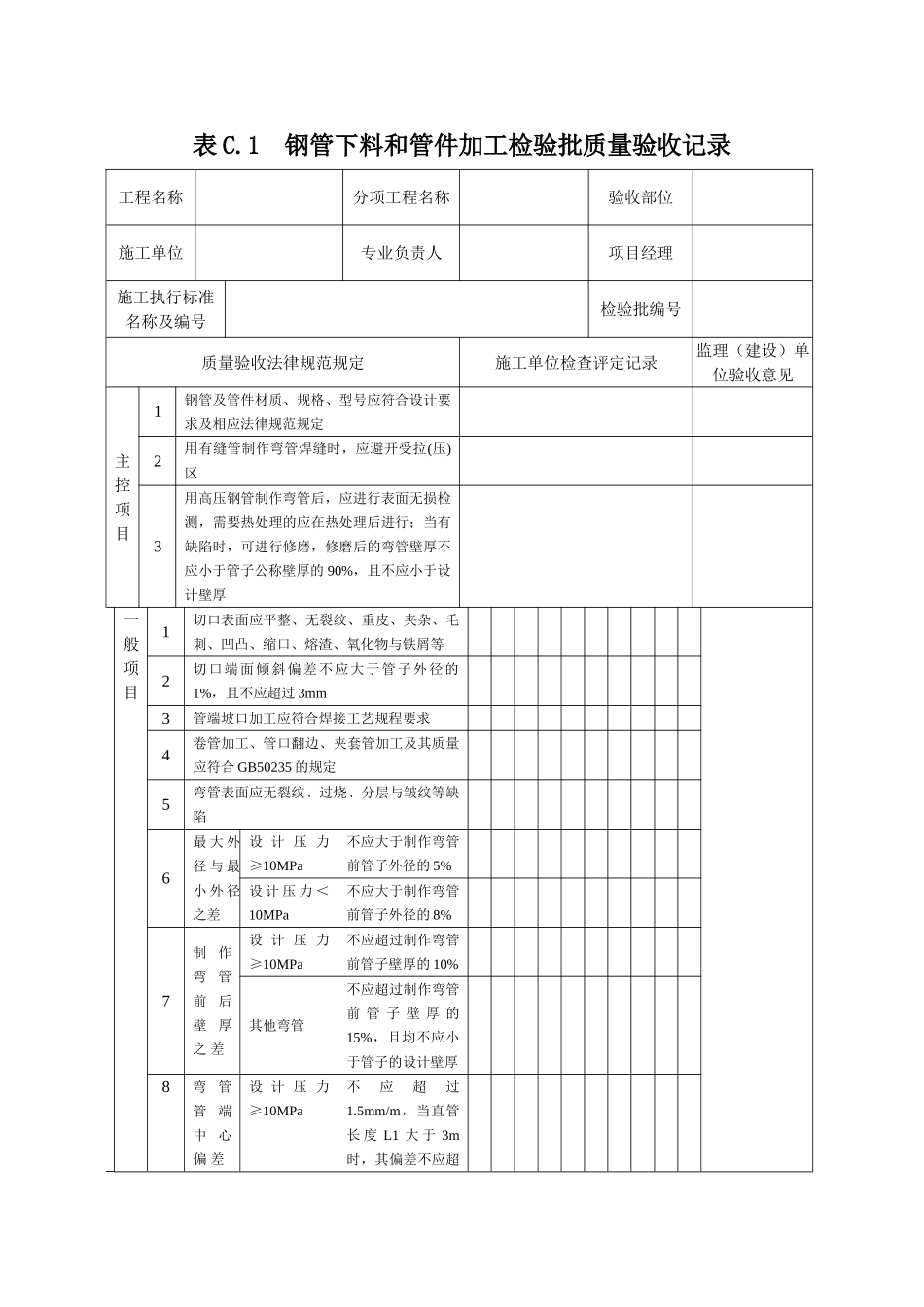 SY42032025石油天然气建设工程施工质量验收规范站内工艺管道工程检验批质量验收记录表格要点_第1页