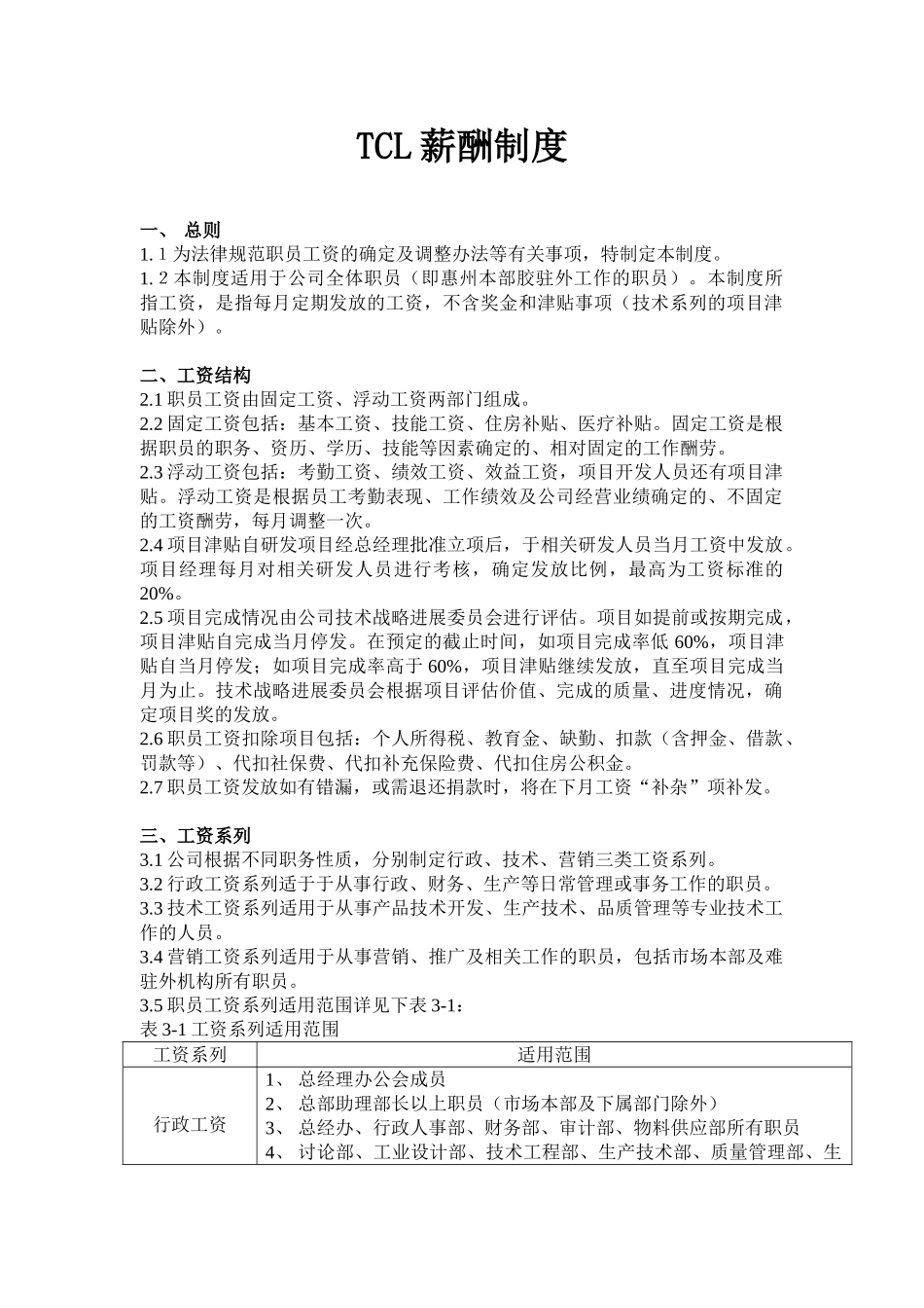 TCL有限公司薪酬制度_第1页