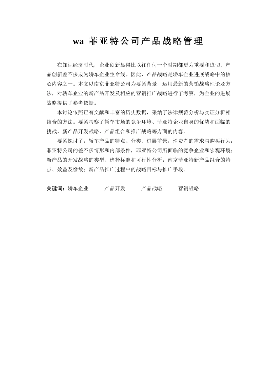 wa菲亚特公司产品战略管理_第1页