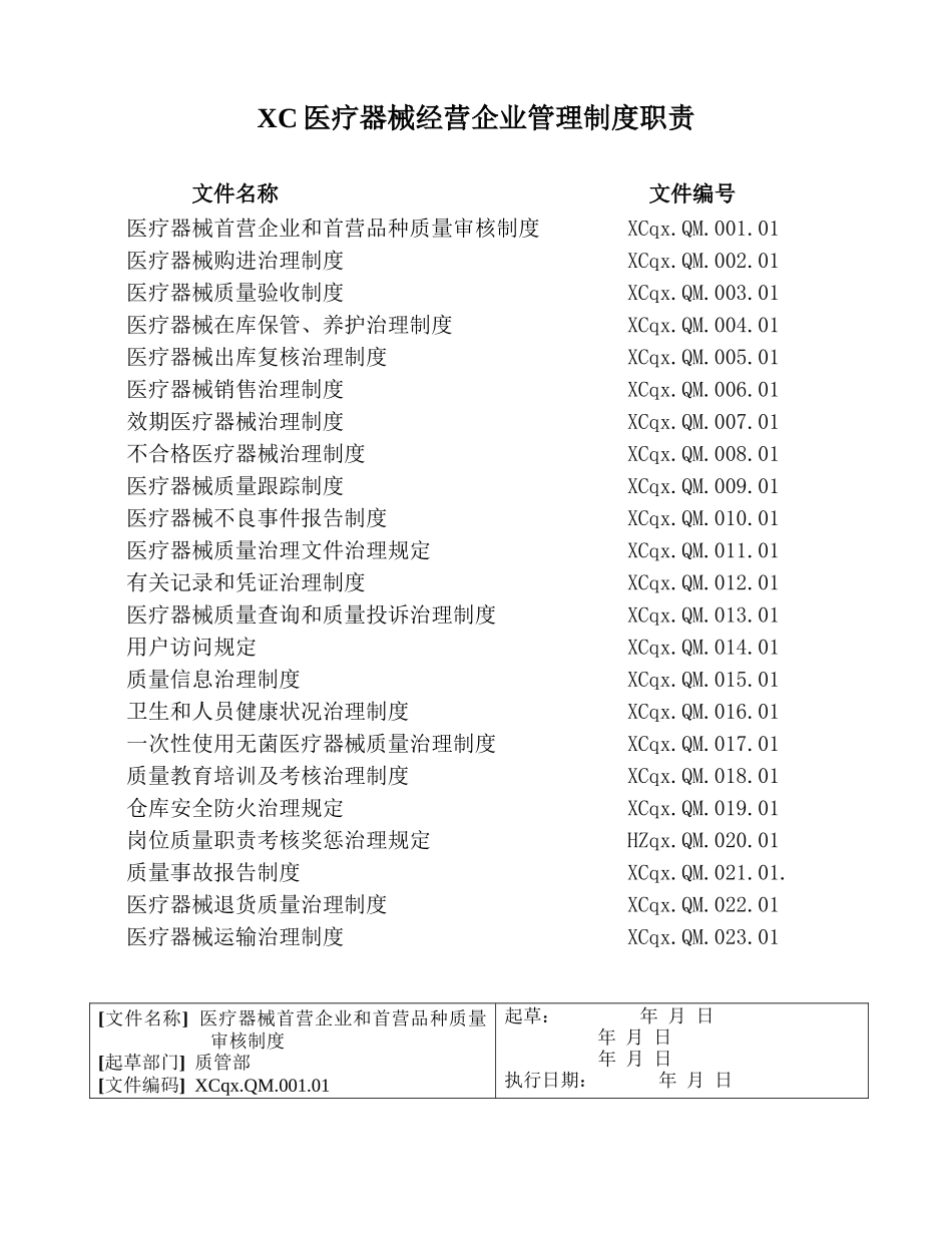 XC医疗器械经营企业管理制度职责_第1页