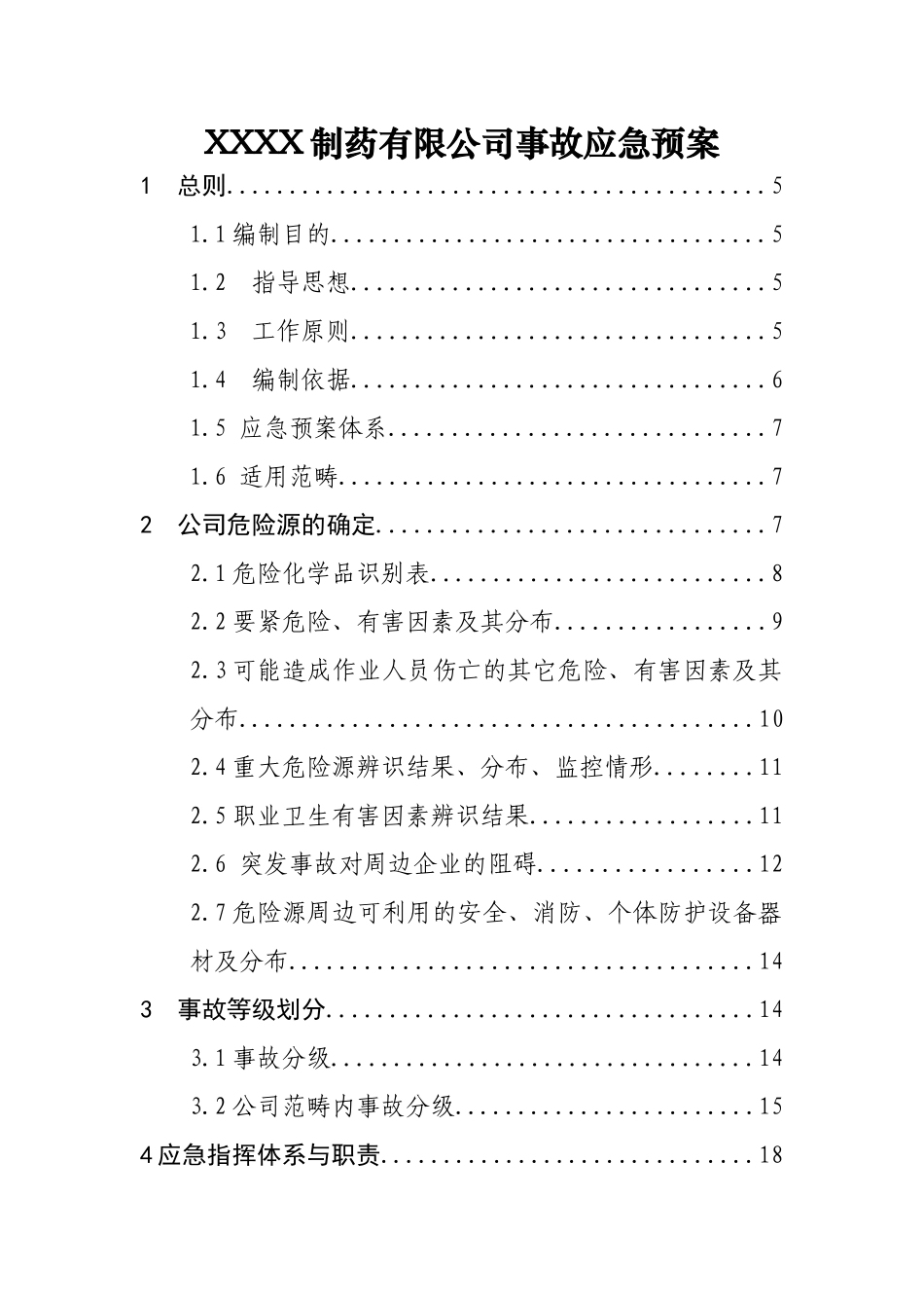 XXXX制药有限公司事故应急预案_第1页