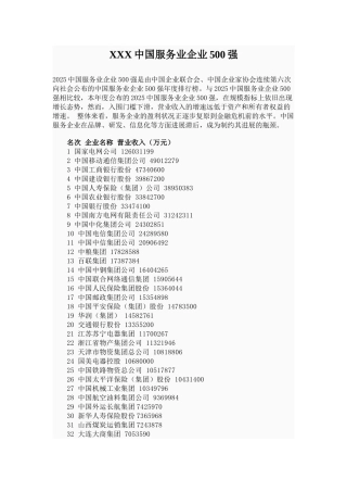 XXX中国服务业企业500强