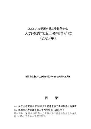 XXX人力资源市场工资指导价位