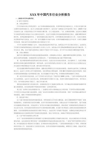 XXX年中国汽车行业分析报告