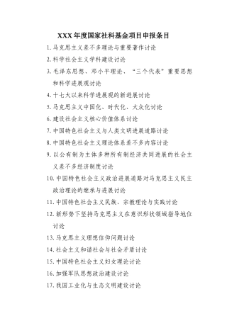 XXX年度国家社科基金项目申报条目