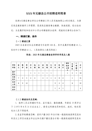 XXX年无棣县公开招聘教师简章