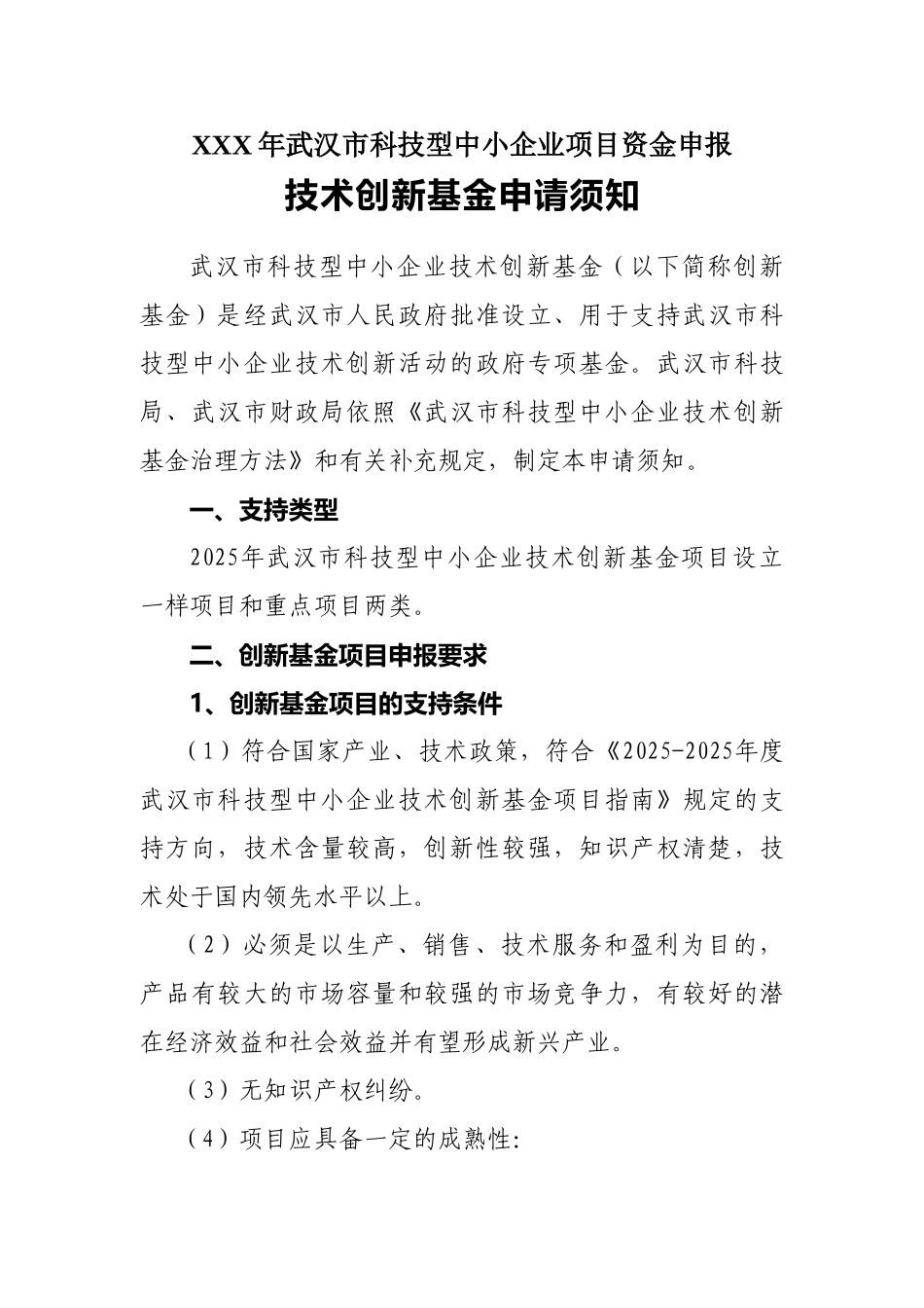 XXX年武汉市科技型中小企业项目资金申报_第1页