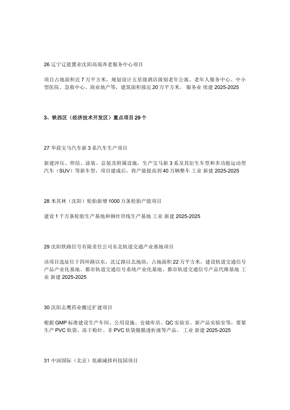 XXX年沈阳市首批204个重点项目名单_第3页