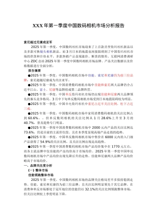 XXX年第一季度中国数码相机市场分析报告