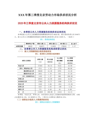 XXX年第三季度北京劳动力市场供求状况分析