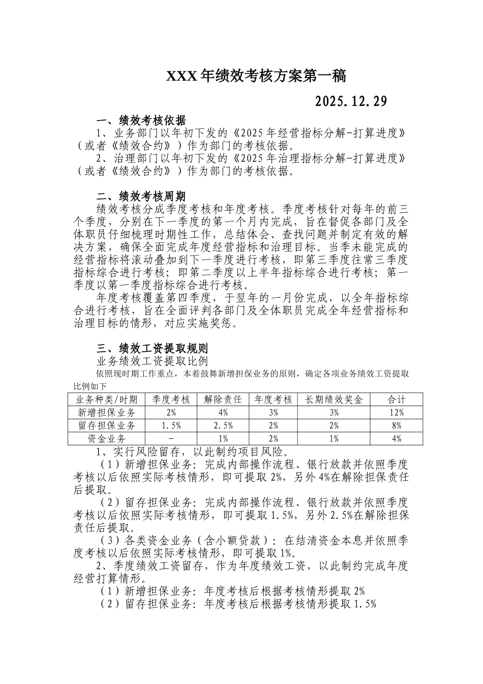 XXX年绩效考核方案第一稿_第1页