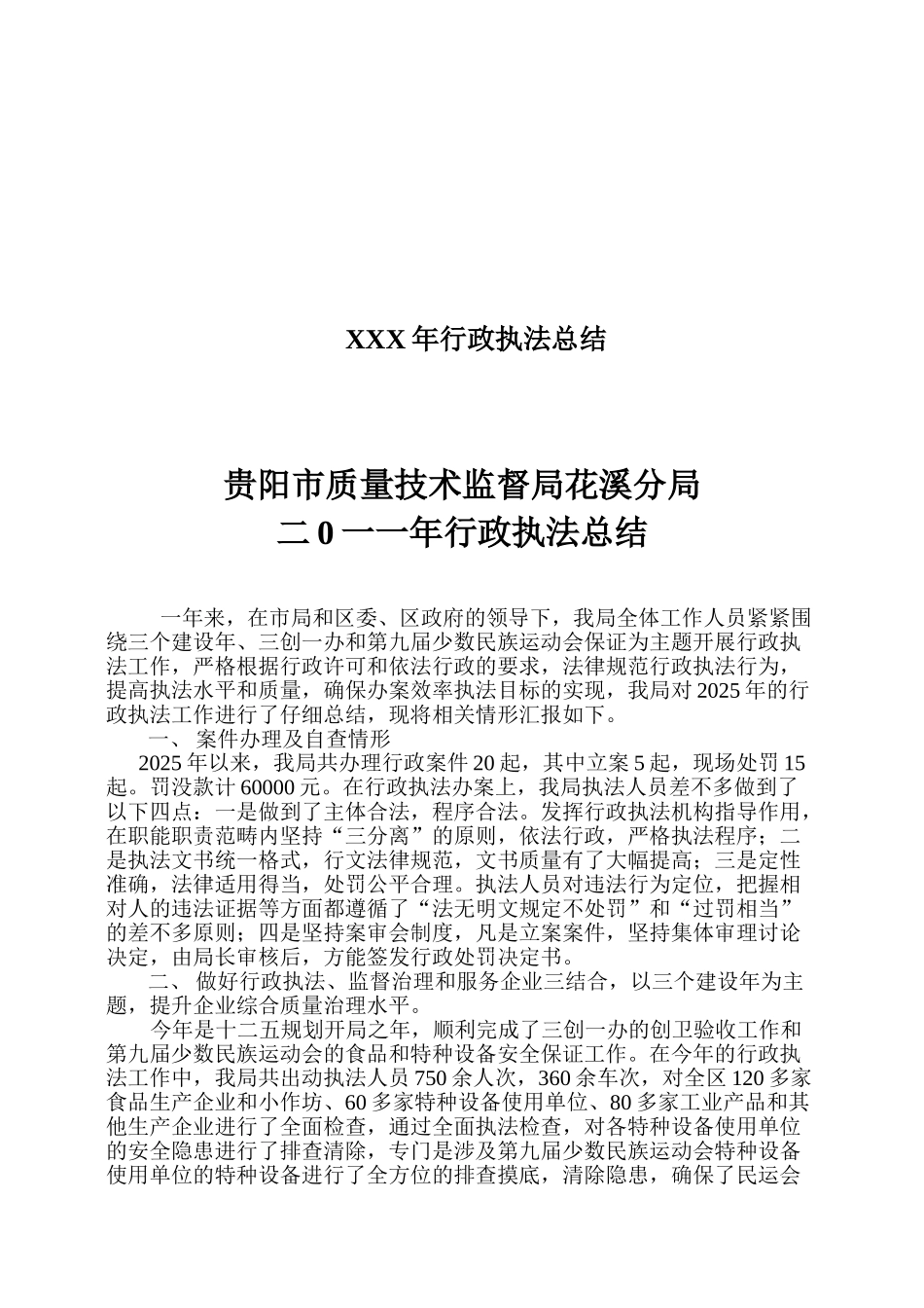 XXX年行政执法总结_第1页