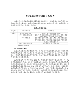 XXX年证券业风险分析报告