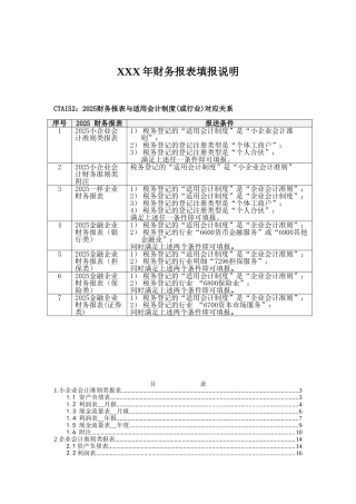 XXX年财务报表填报说明