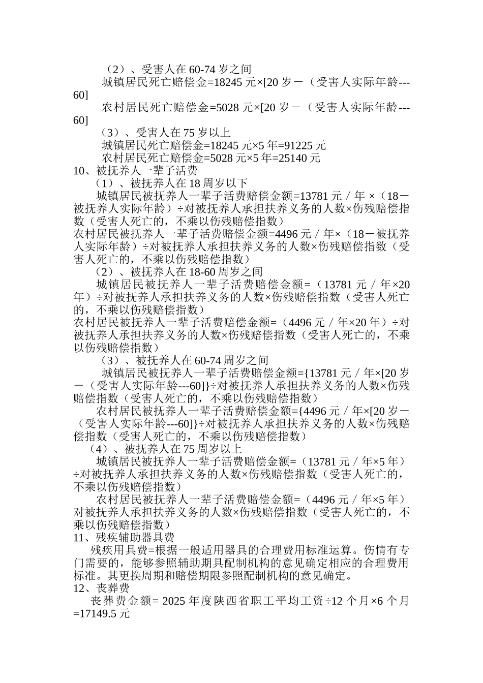 XXX年陕西省人身损害赔偿标准及计算方式_第3页