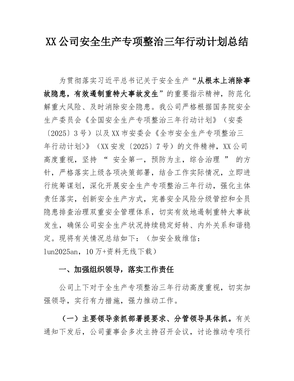 XX公司安全生产专项整治三年行动计划总结_第2页