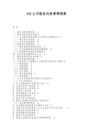 XX公司税务风险管理纲要