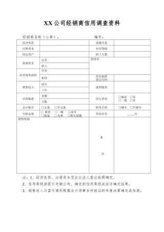 XX公司经销商信用调查资料