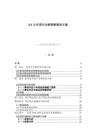 XX公司项目全程营销策划方案