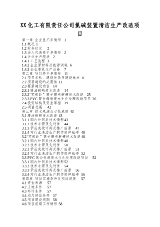 XX化工有限责任公司氯碱装置清洁生产改造项目