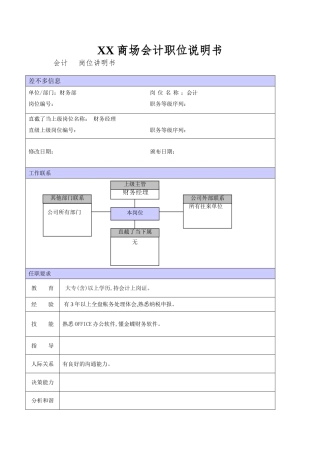 XX商场会计职位说明书