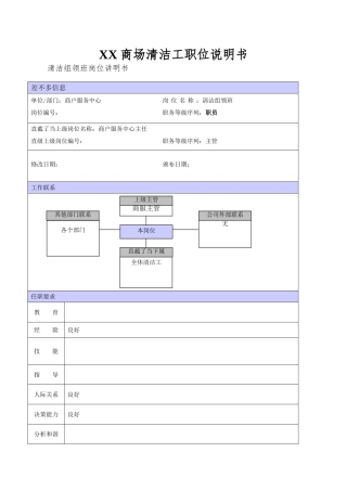 XX商场清洁工职位说明书